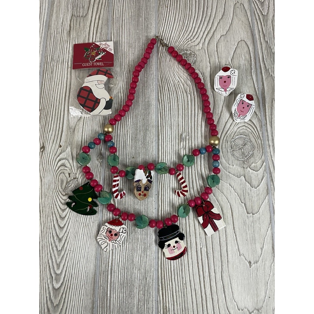 VTG Mixed Lot Christmas Jewelry Santa Reindeer Angels Tree Necklace Pin Earrings